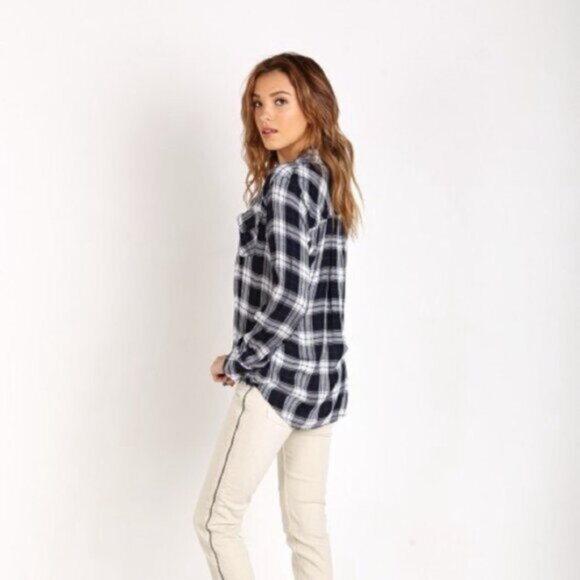 Anthropologie Ash & Ember Button Down Front Shirt Flannel Plaid Black Size Small - Picture 5 of 14